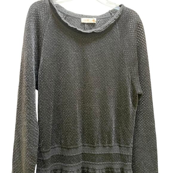 Tory Burch Black Isabelle Wool Metallic Knit Ruffle Neck Sweater Dress Large - Picture 4 of 12